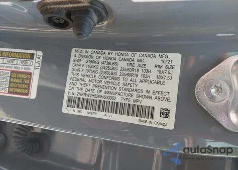 2022 Honda Cr-V Awd Ex из США, поврежденный, VIN 2HKRW2H52NH600062